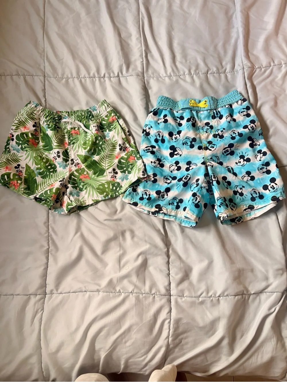 Kids Tropical Leaf and Blue Character Swim Shorts - Set of 2